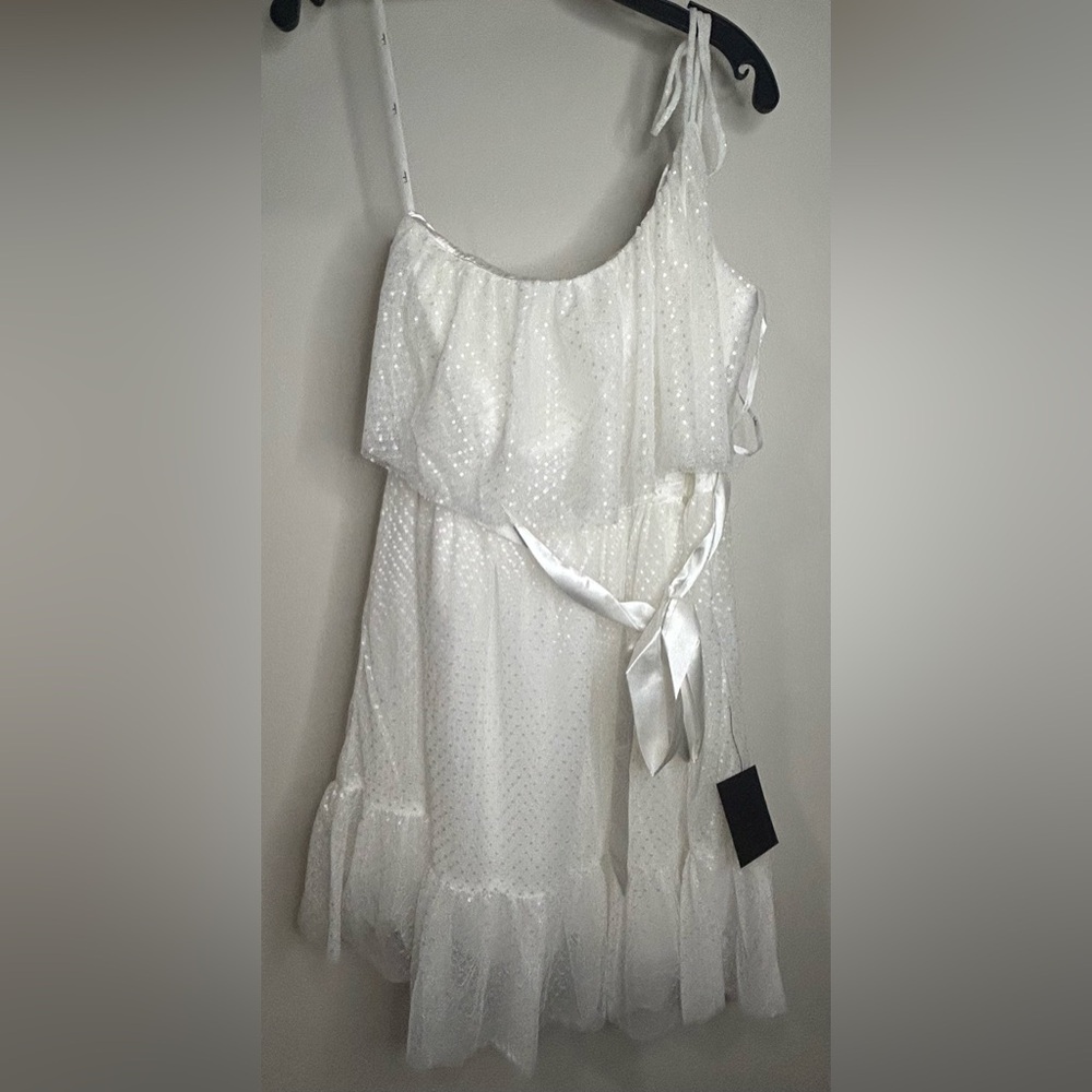 NWT Lulu's White Dot Mini Dress with Satin Ribbon Tie